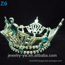 Green Crystal Full Round Crown And Tiaras, Round Pageant Crowns, wholesale pageant crowns